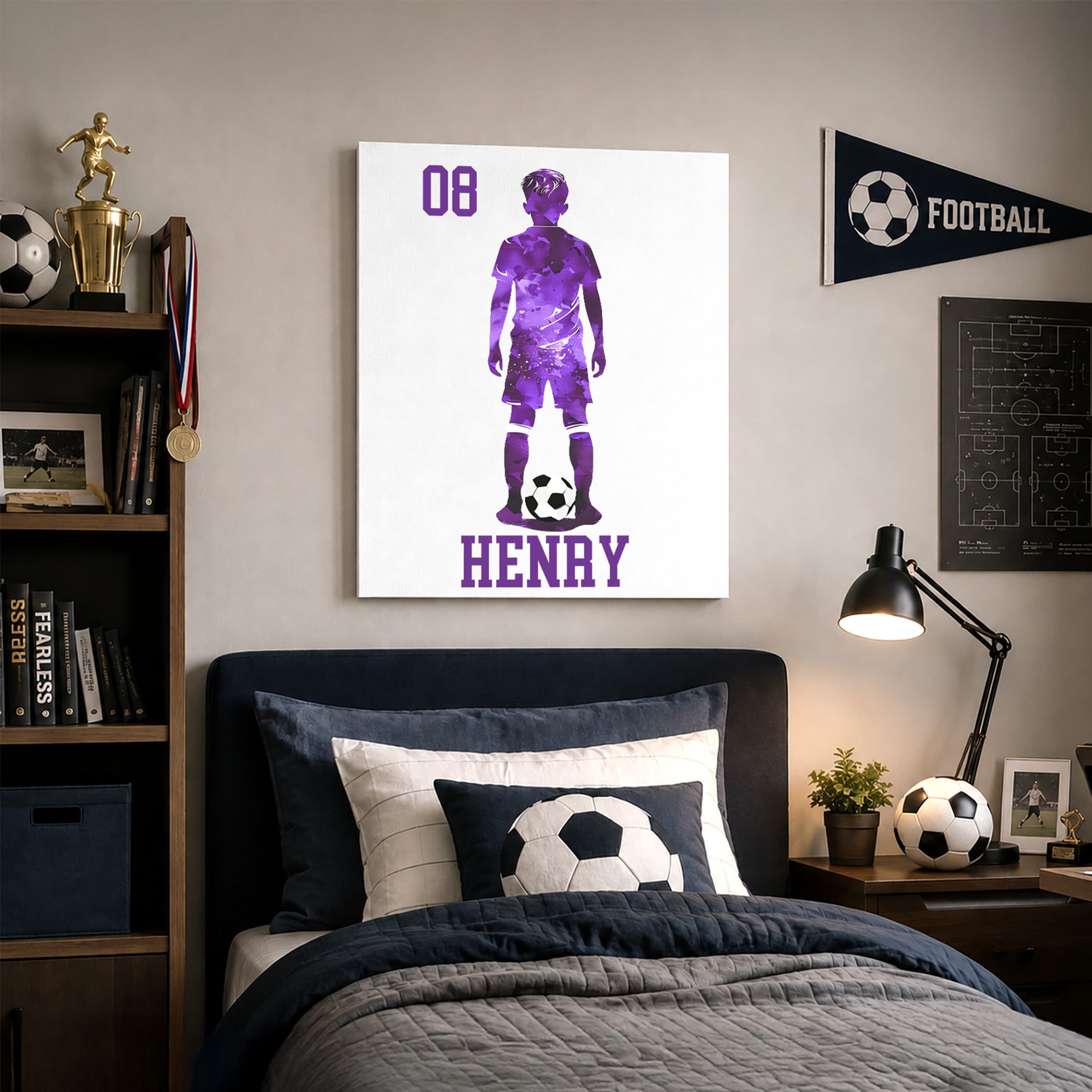 Personalized Soccer Splatter Silhouette Framed Canvas Print with Name Home Decor Ship from USA Birthday Gift for Soccer Players Boys Girls