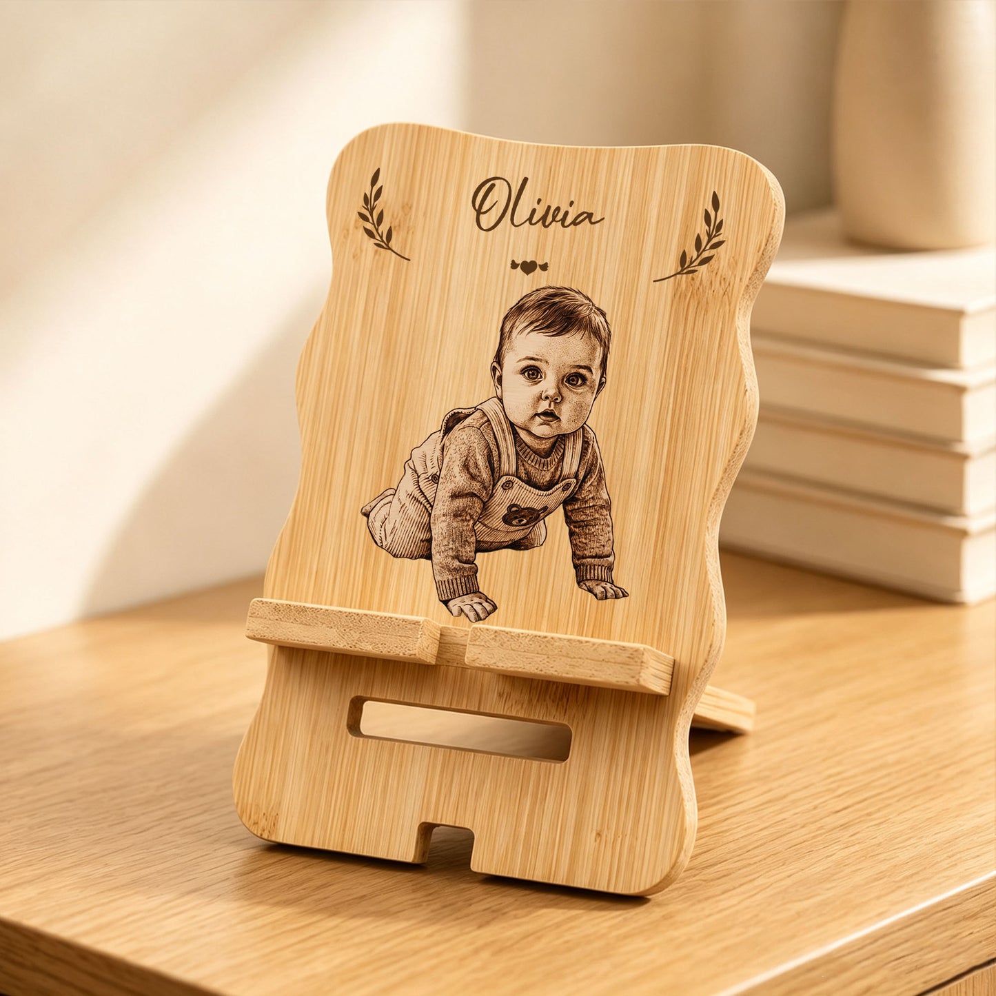 Personalized Sketch Style Photo Phone Holder with Name and Date Desk Decor Birthday Anniversary Wedding Gift for Family Friends Newlyweds