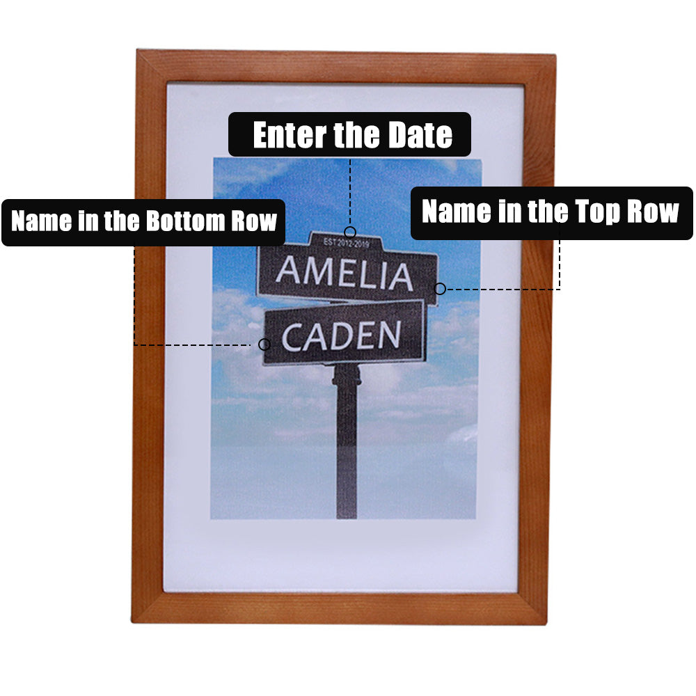 50th Anniversary Gold Frame Street Sign Painting with Double Names & Date