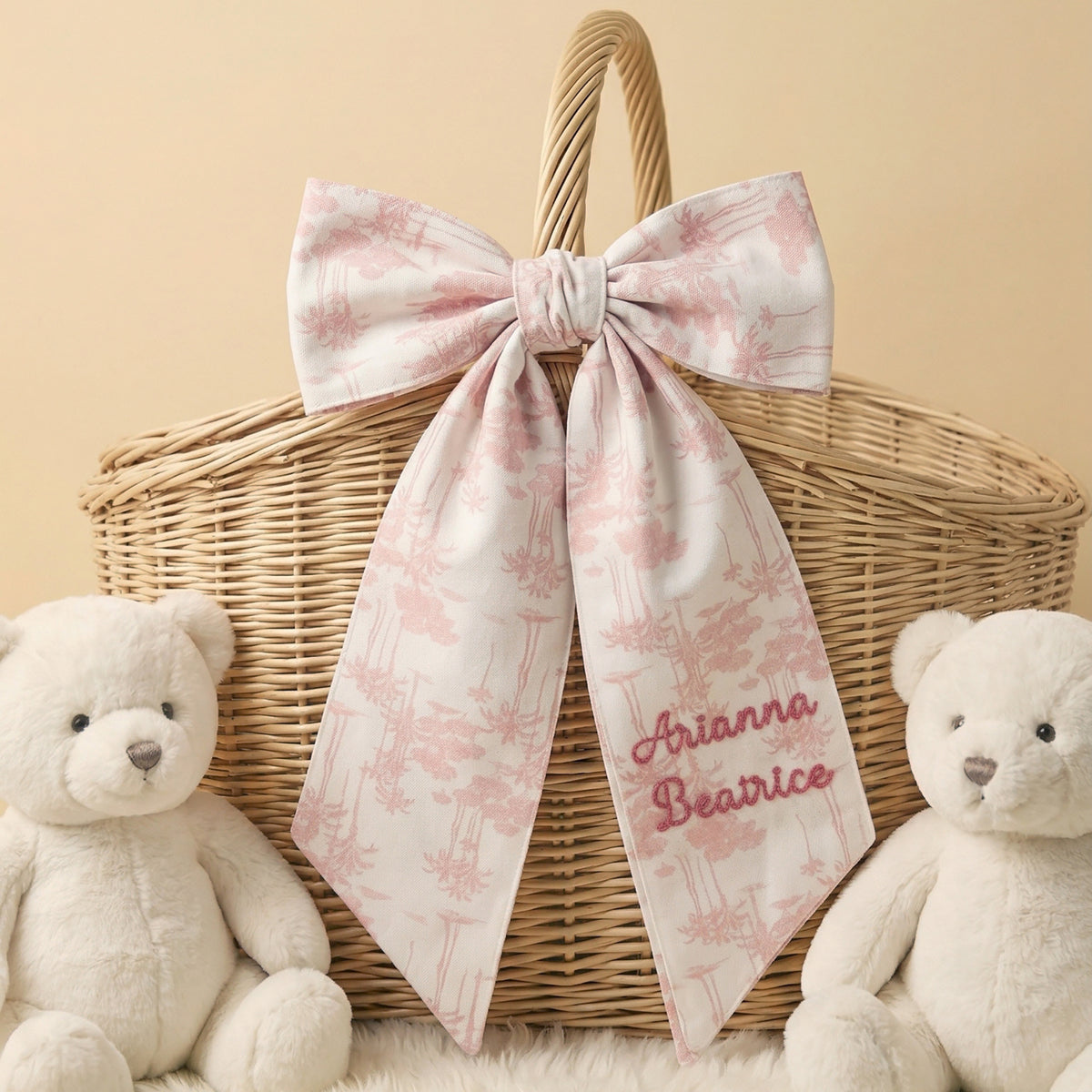 Personalized Embroidered Name Pink Coconut Trees Bow Headband Sash Set Maternity Photography Prop Baby Shower Gift for Newborn Mom