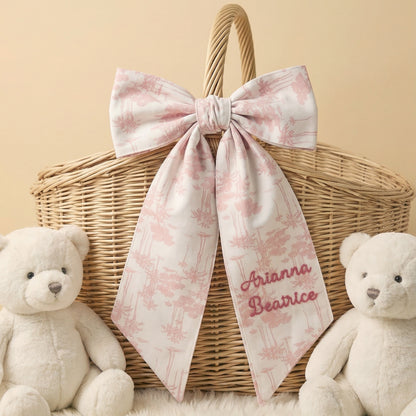 Personalized Embroidered Name Pink Coconut Trees Bow Headband Sash Set Maternity Photography Prop Baby Shower Gift for Newborn Mom
