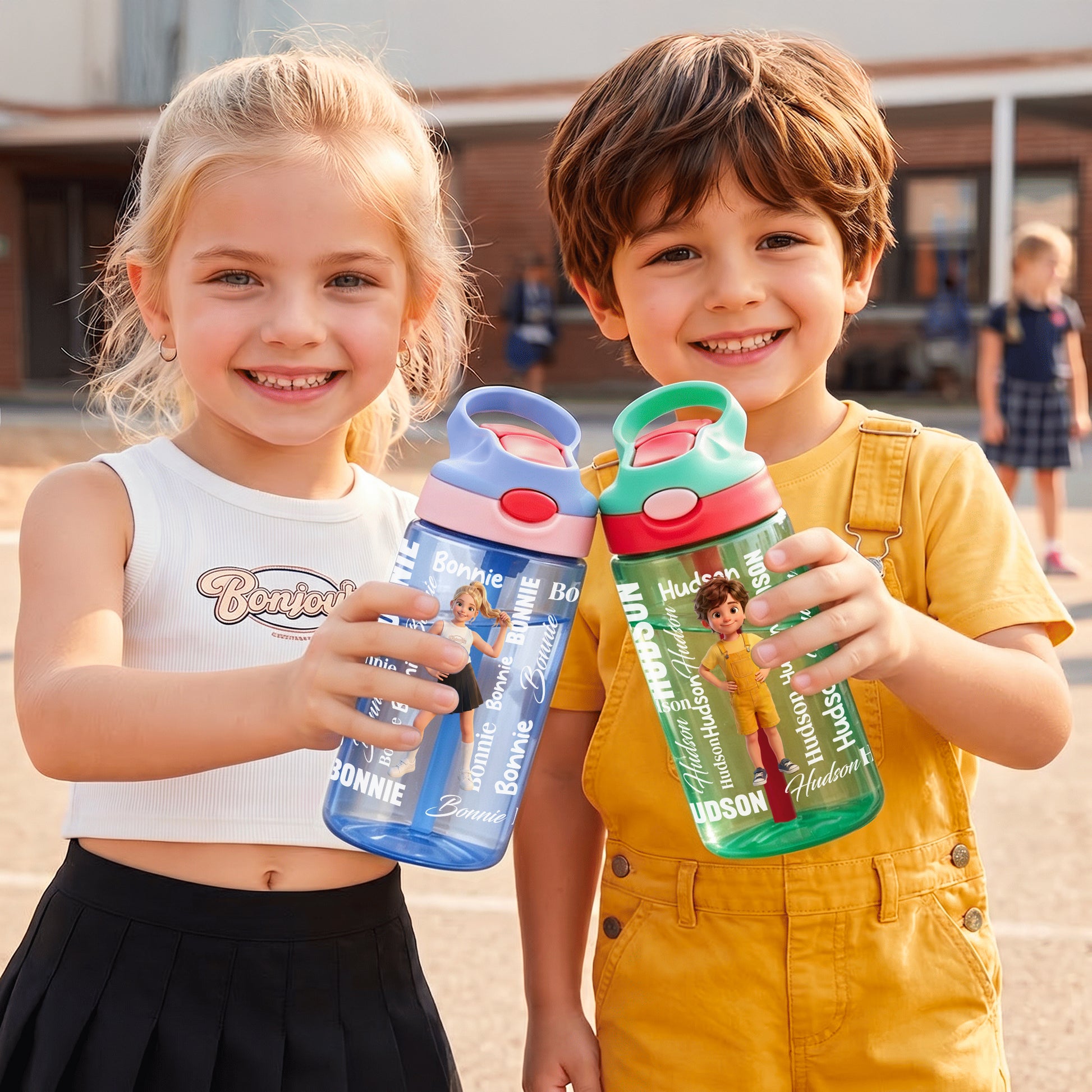 Personalized Cartoon Character BPA-Free Transparent or Insulated Water Bottle with Straw and Name Back to School Gift for Kids