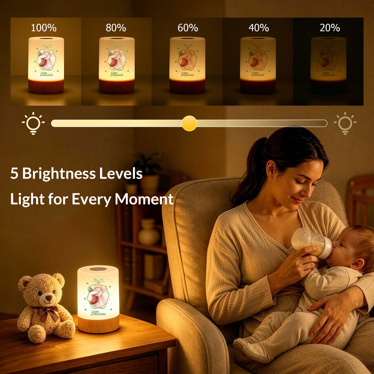 Personalized Holy Infant Angel Dimmable Touch USB Rechargeable Night Light with Name Bedroom Decor Birthday Christmas Anniversary Gift for Children