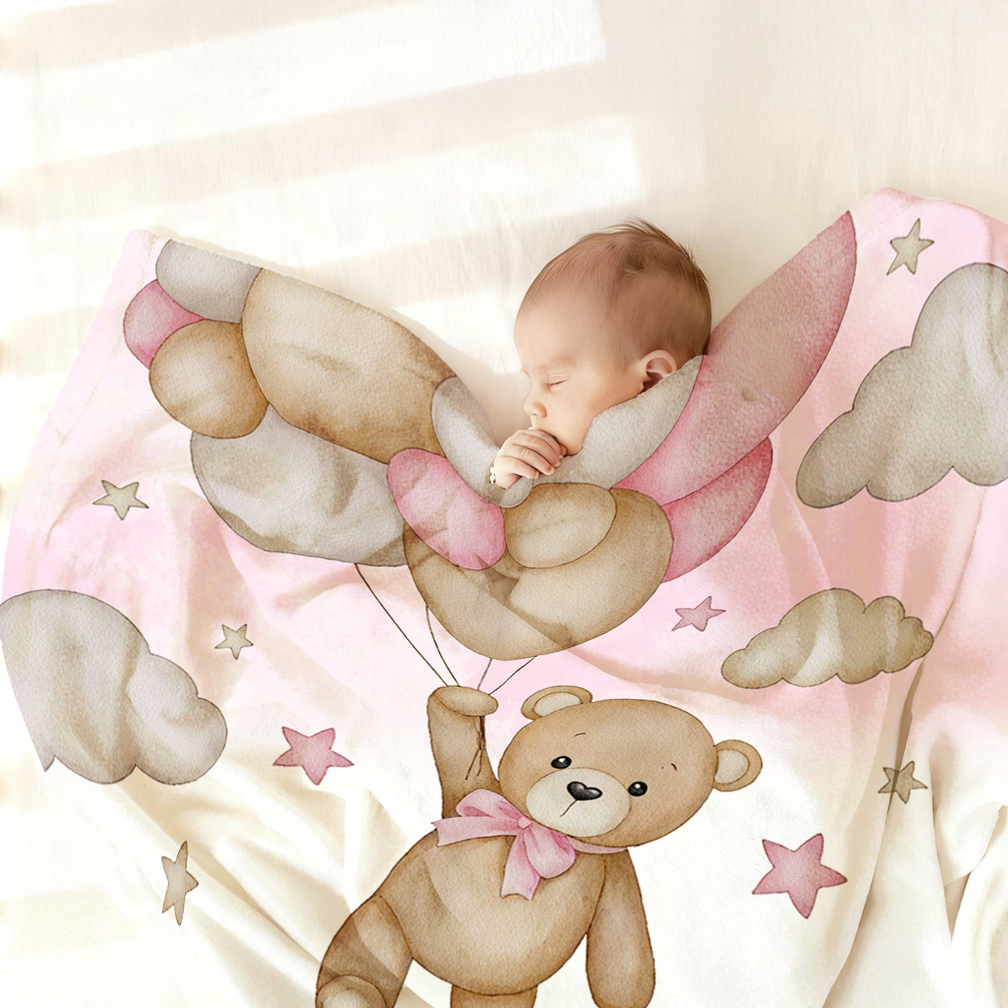 Personalized Bear Balloon Soft Throw Blanket with Name Home Decor Ship from USA Birthday Baby Shower Gift for Newborns Kids