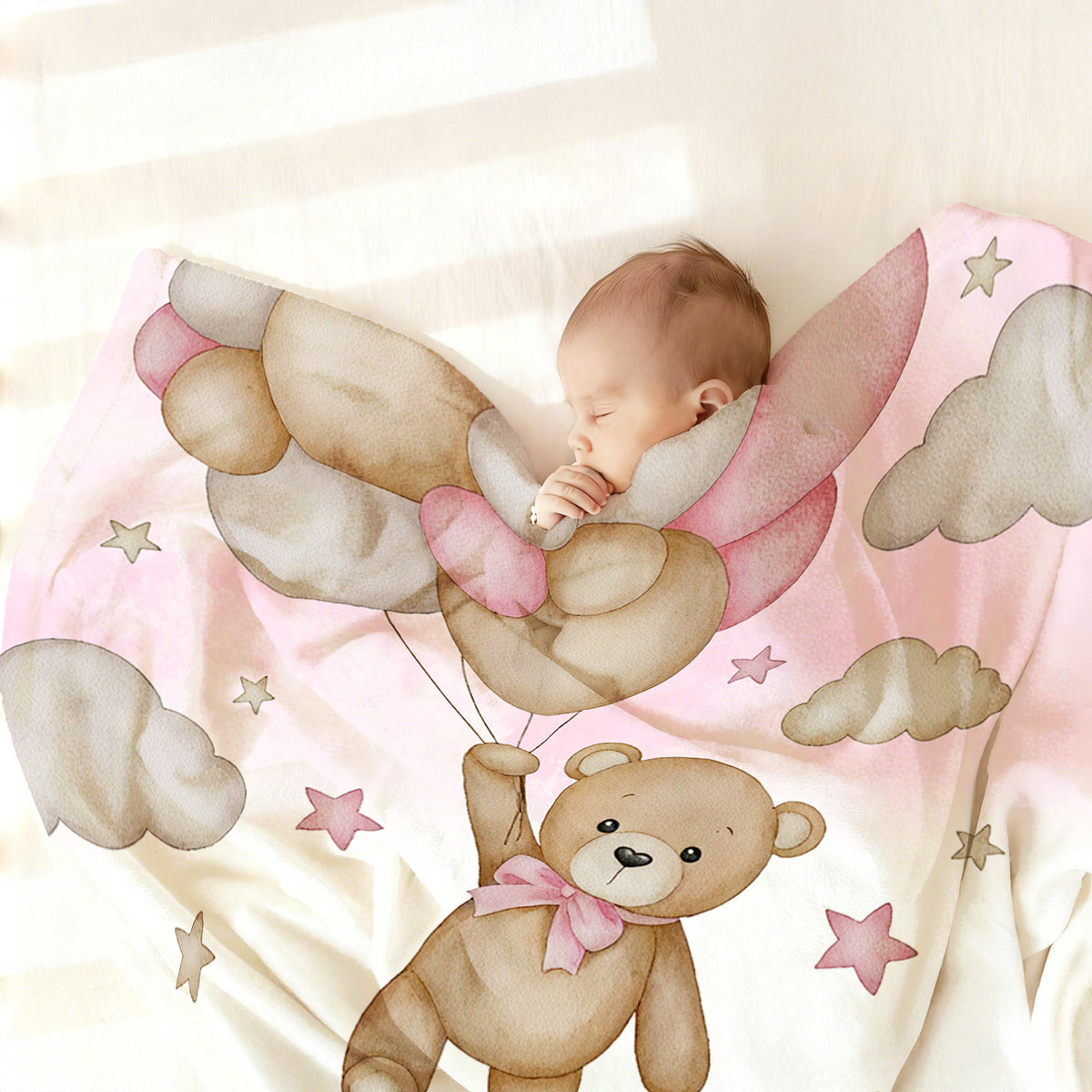 Personalized Bear Balloon Soft Throw Blanket with Name Home Decor Ship from USA Birthday Baby Shower Gift for Newborns Kids