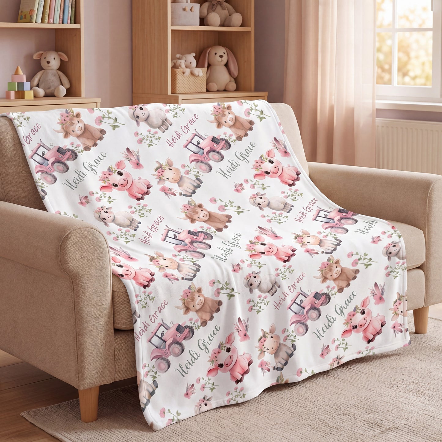 Personalized Cartoon Animals Lightweight Soft Blanket with Name Baby Shower Daily Use Birthday Gift for Baby New Parent