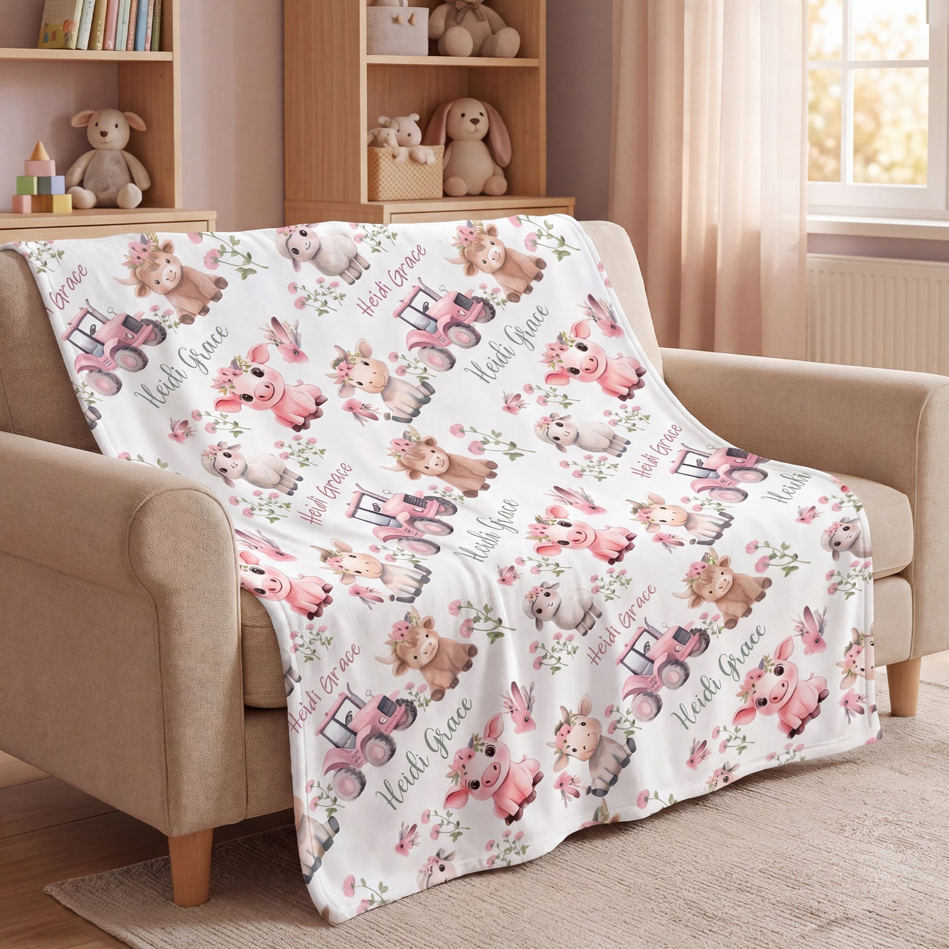 Personalized Cartoon Animals Lightweight Soft Blanket with Name Baby Shower Daily Use Birthday Gift for Baby New Parent