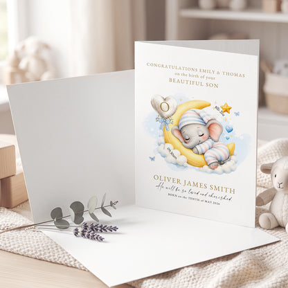 Personalized Watercolor Sleeping Animal Birth Announcement Greeting Card with Name Text and Birth Message Baby Shower Birthday Gift for New Parents