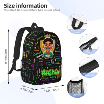 Personalized Starry Cartoon Photo Word Cloud  Large Capacity Kids Backpack with Name Back to School Birthday Gift for Boys Girls
