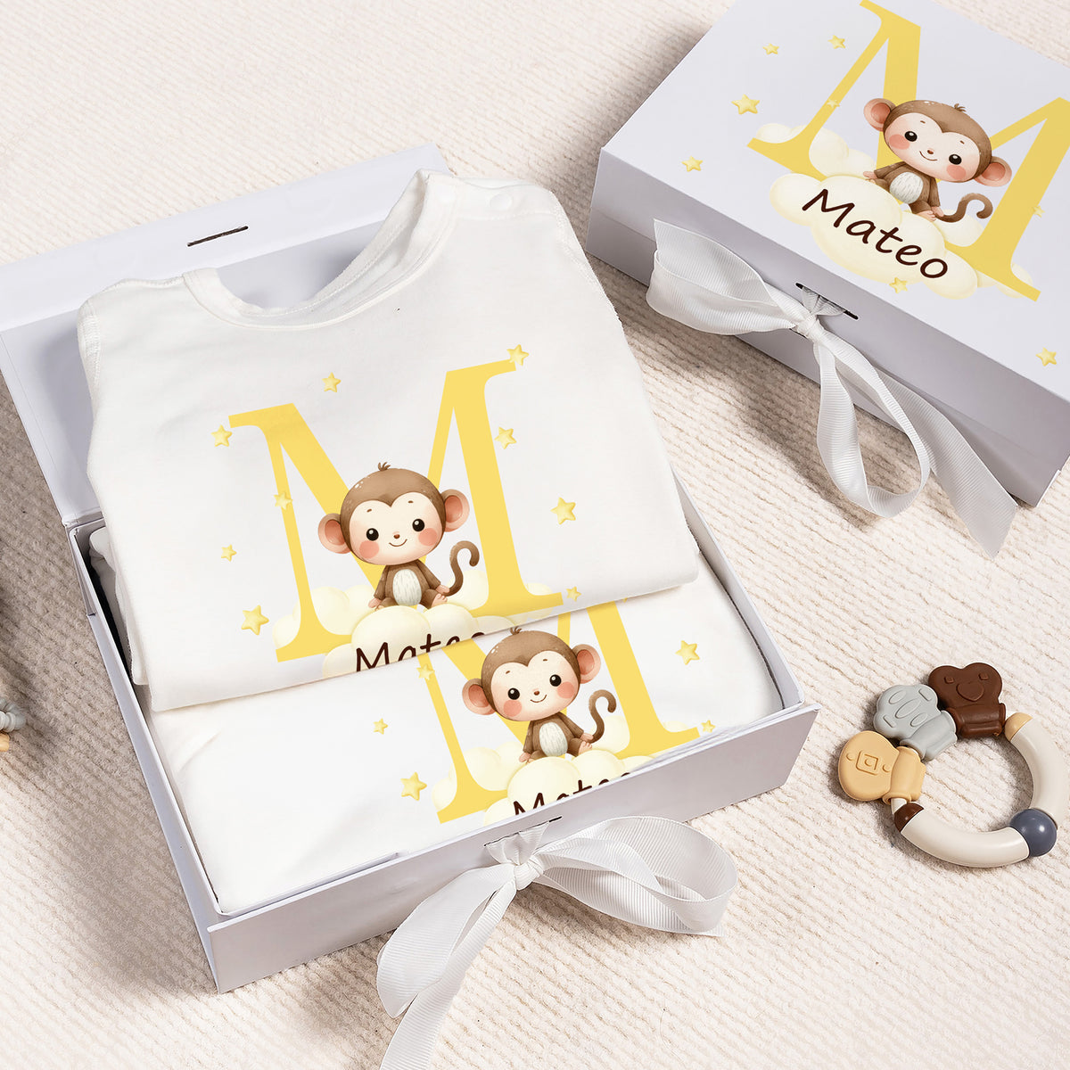Personalized Cute Animal Star 100% Cotton Baby Romper Hat Blanket Outfit with Name and Gift Box Baby Shower Coming Home Gift for Newborn