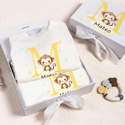 Personalized Cute Animal Star 100% Cotton Baby Romper Hat Blanket Outfit with Name and Gift Box Baby Shower Coming Home Gift for Newborn