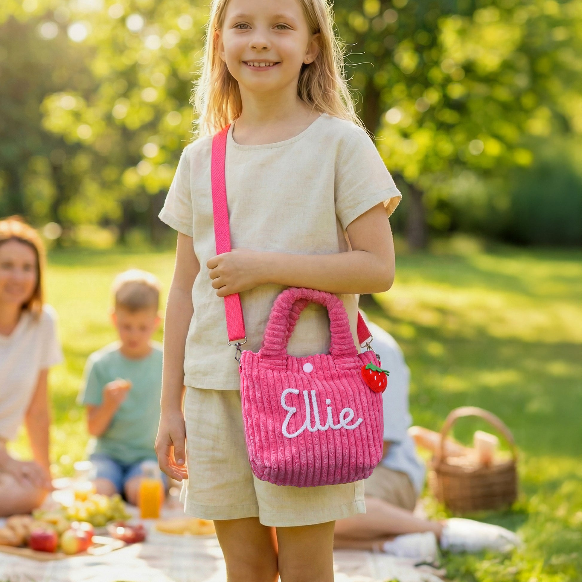 Personalized Cute Flower Lollipop Strawberry Name Corduroy Crossbody Bag Birthday Back to School Gift for Kids Girls Boys Toddlers