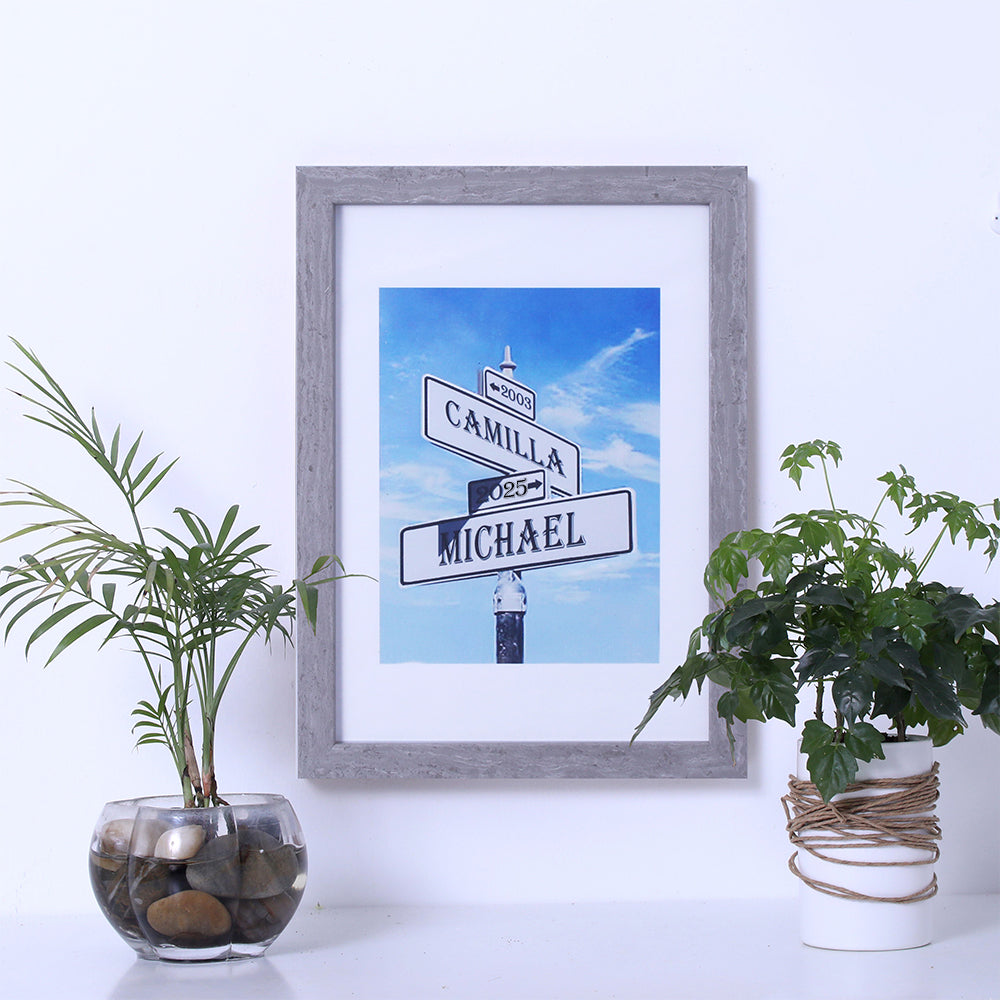 10 Year Anniversary Tin Frame Street Sign Painting with Double Names & Date