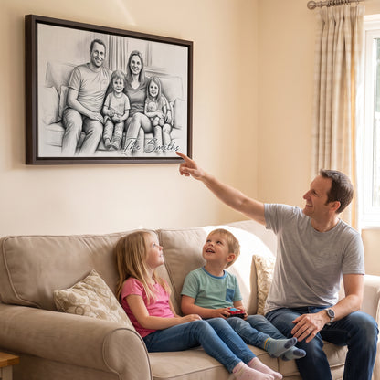 Personalized Family Portrait Photo Sketch Canvas Print Wall Art Living Room Home Decor Ship from USA Birthday Anniversary Gift for Family
