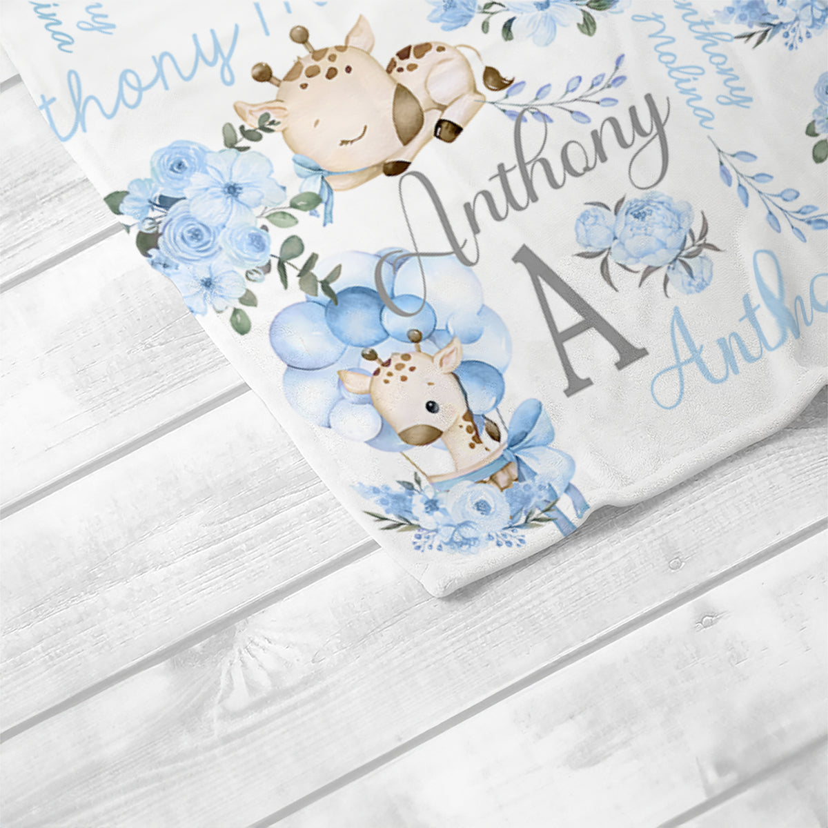 Personalized Cute Floral Giraffe Soft Throw Blanket with Initial and Name Nursery Decor Baby Shower Birthday Gift for Kids Newborn