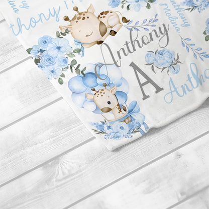 Personalized Cute Floral Giraffe Soft Throw Blanket with Initial and Name Nursery Decor Baby Shower Birthday Gift for Kids Newborn