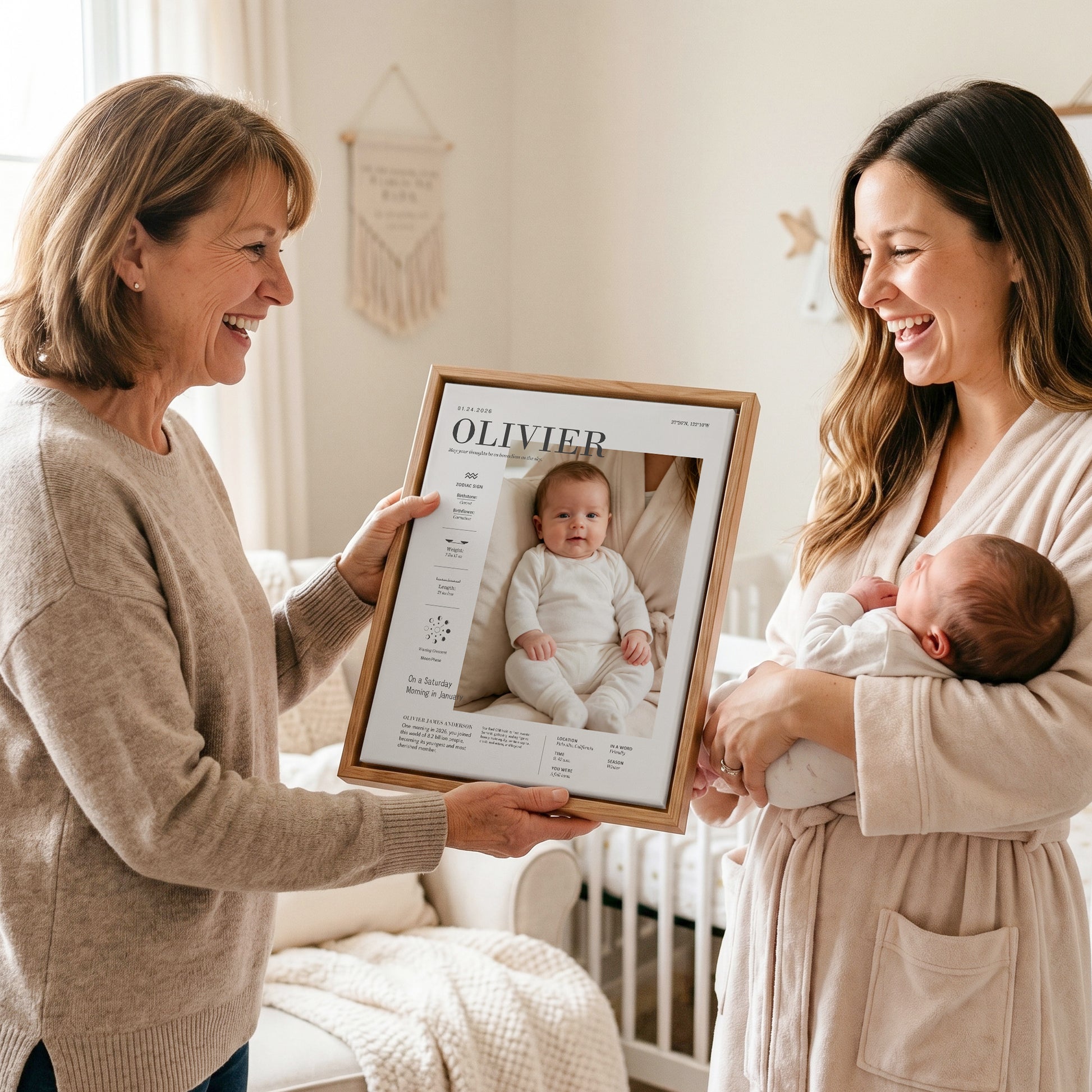 Personalized Modern Baby Photo Birth Information Canvas Prints with Name Nursery Decor Ship from USA Baby Shower Birthday Gift for Newborn New Parent