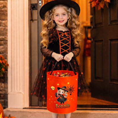 Personalized Halloween Theme Photo Star Design LED Light Bucket Bag with Name Trick or Treat Activity Halloween Gift for Kids