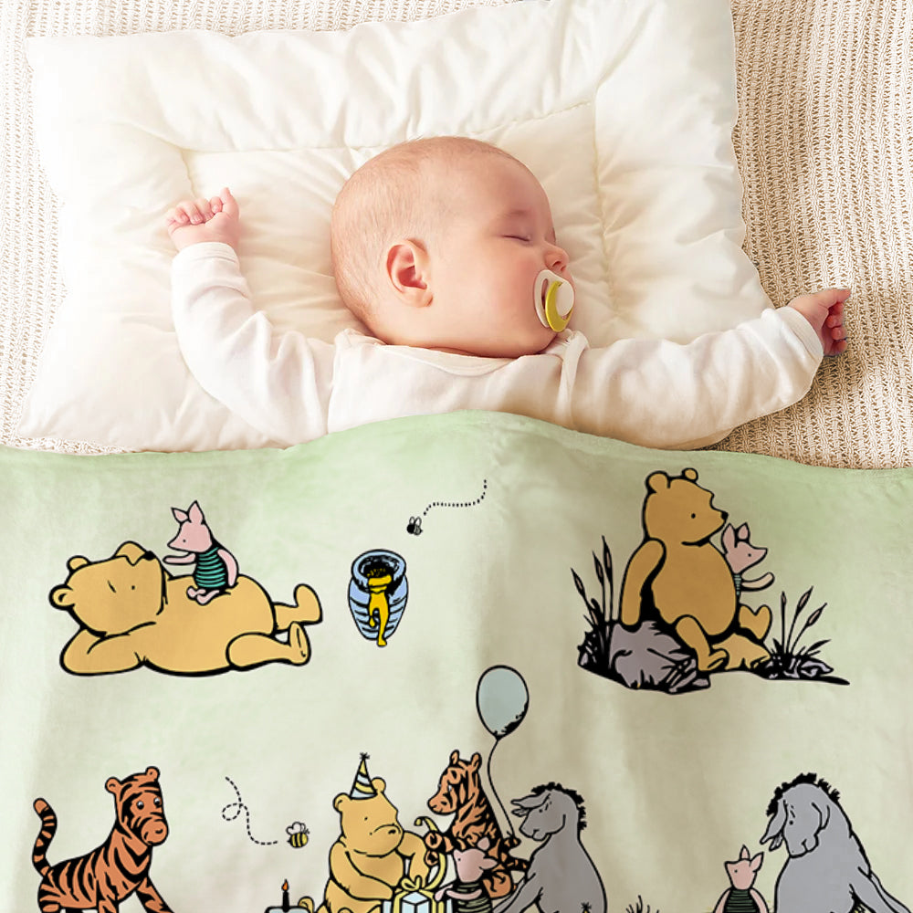 Personalized Classic Winnie the Pooh Illustration Soft Throw Blanket with Name Nursery Decor Birthday Baby Shower Gift for Newborns Boys Girls
