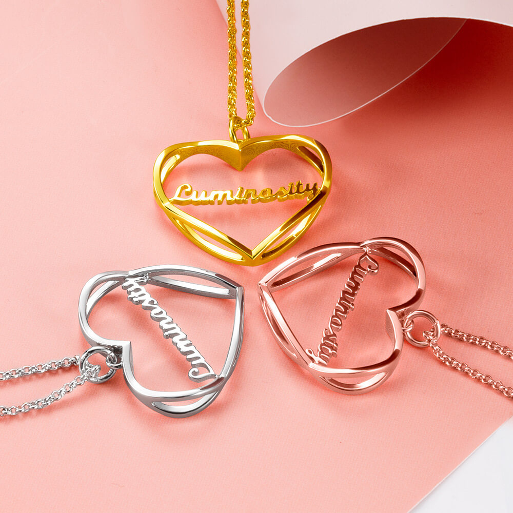 Personalized Heart Infinity Sterling Silver Necklace with Name Dainty Jewelry Birthday Valentine's Day Gift for Women