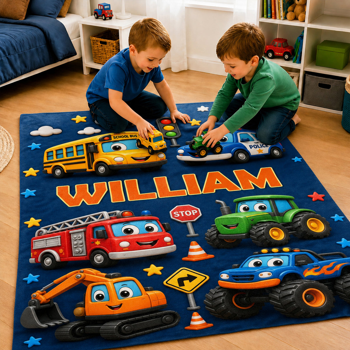 Personalized Cute Woodland Animal Truck Fantasy Cartoon Theme Design Soft Throw Blanket with Name Room Decor  Daily Use Birthday Gift for Kids