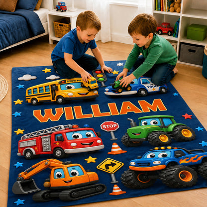 Personalized Cute Woodland Animal Truck Fantasy Cartoon Theme Design Soft Throw Blanket with Name Room Decor  Daily Use Birthday Gift for Kids
