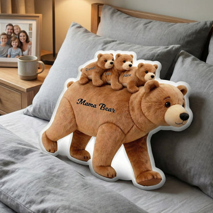Personalized Mommy Bear Baby Cubs Shaped Throw Pillow with 1-6 Name Mother's Day Birthday Gift for Mom Grandma