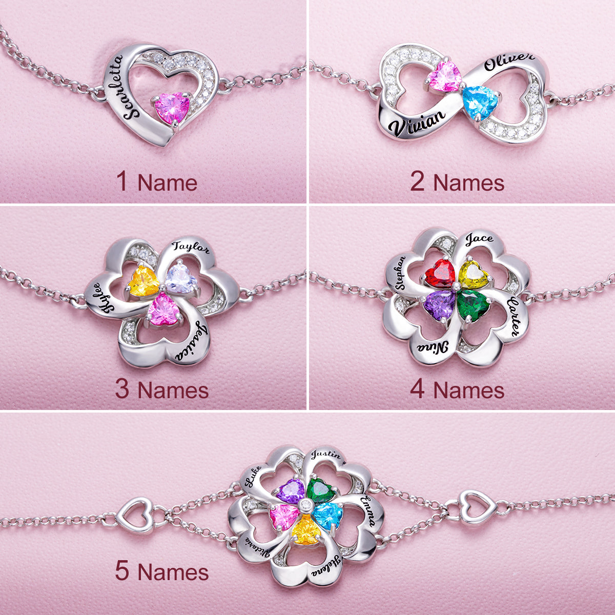 Women's Bracelet with Custom Heart Birthstone and Name