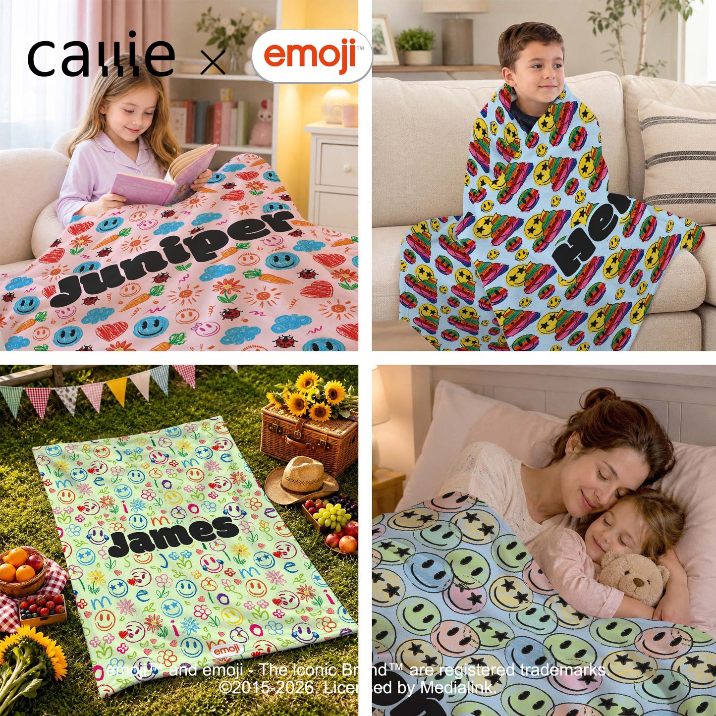 Personalized Playful emoji Soft Throw Blanket with Name Home Decor Birthday Gift for Friends Kids Family | Callie × emoji ™