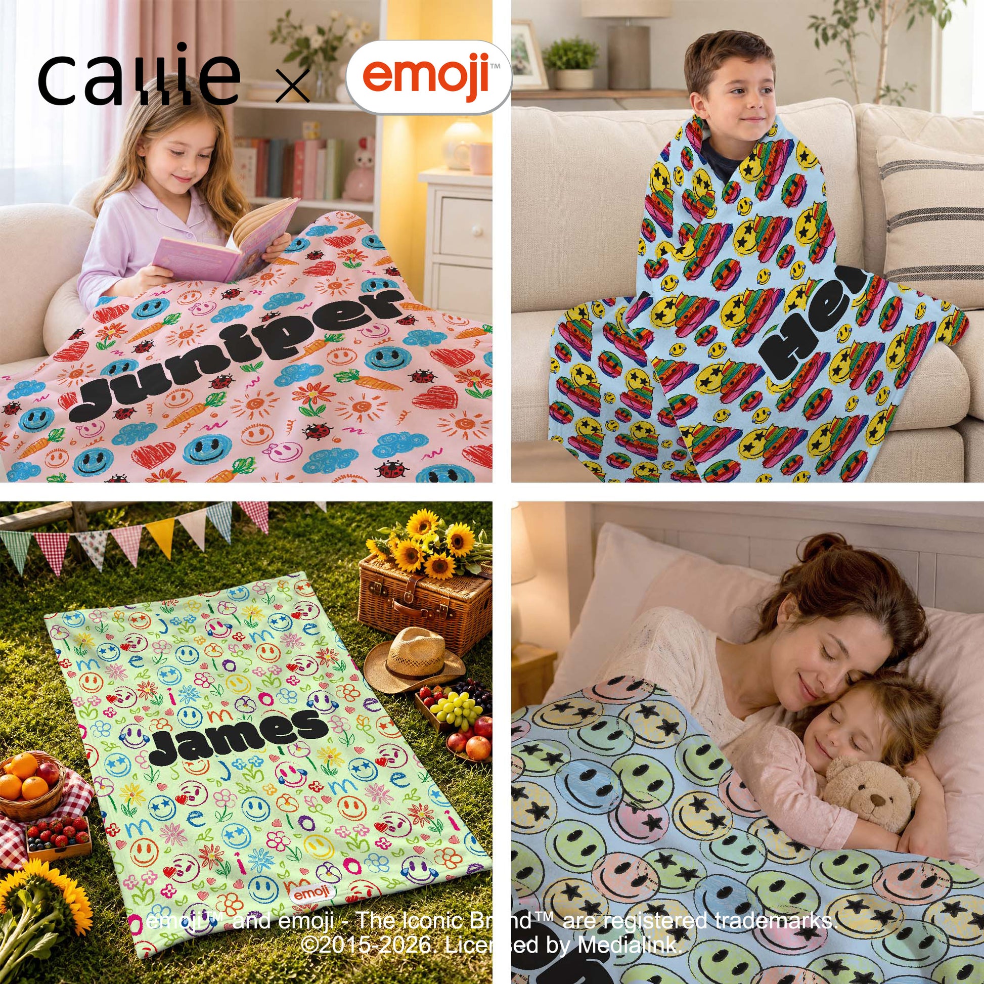 Personalized Playful emoji Soft Throw Blanket with Name Home Decor Birthday Gift for Friends Kids Family | Callie × emoji ™