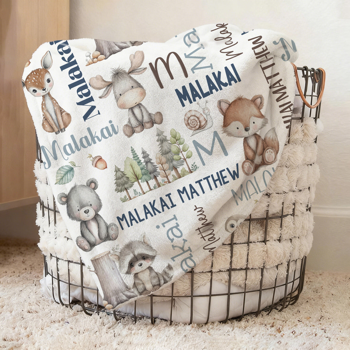 Personalized Cute Hand Painted Animals Soft Throw Blanket with Name and Initial Home Decor Daily Use Birthday Gift for Kids