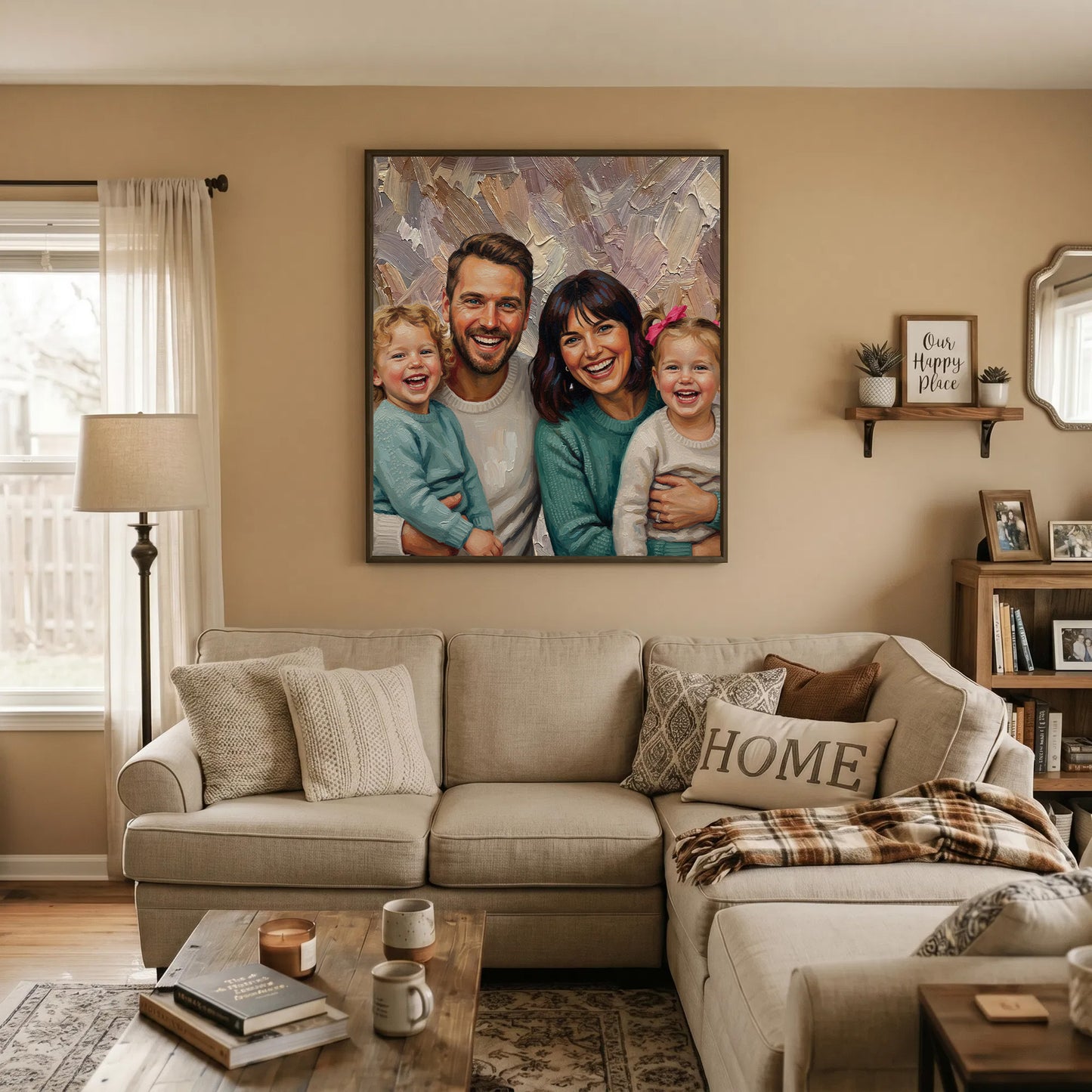 Personalized Modern Oil Painting Style Photo Framed Canvas Prints with Name Home Decor Ship from USA Housewarming Anniversary Gift for Family Friends