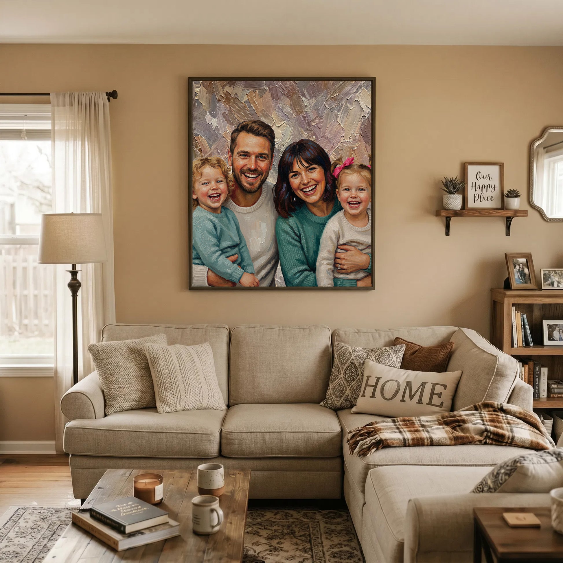 Personalized Modern Oil Painting Style Photo Framed Canvas Prints with Name Home Decor Ship from USA Housewarming Anniversary Gift for Family Friends