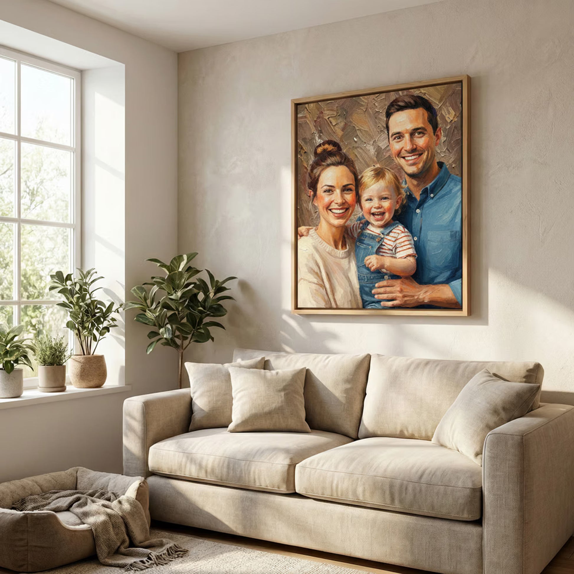 Personalized Modern Oil Painting Style Photo Framed Canvas Prints with Name Home Decor Ship from USA Housewarming Anniversary Gift for Family Friends