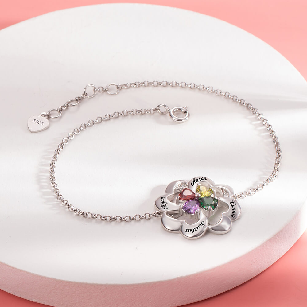 Women's Bracelet with Custom Heart Birthstone and Name