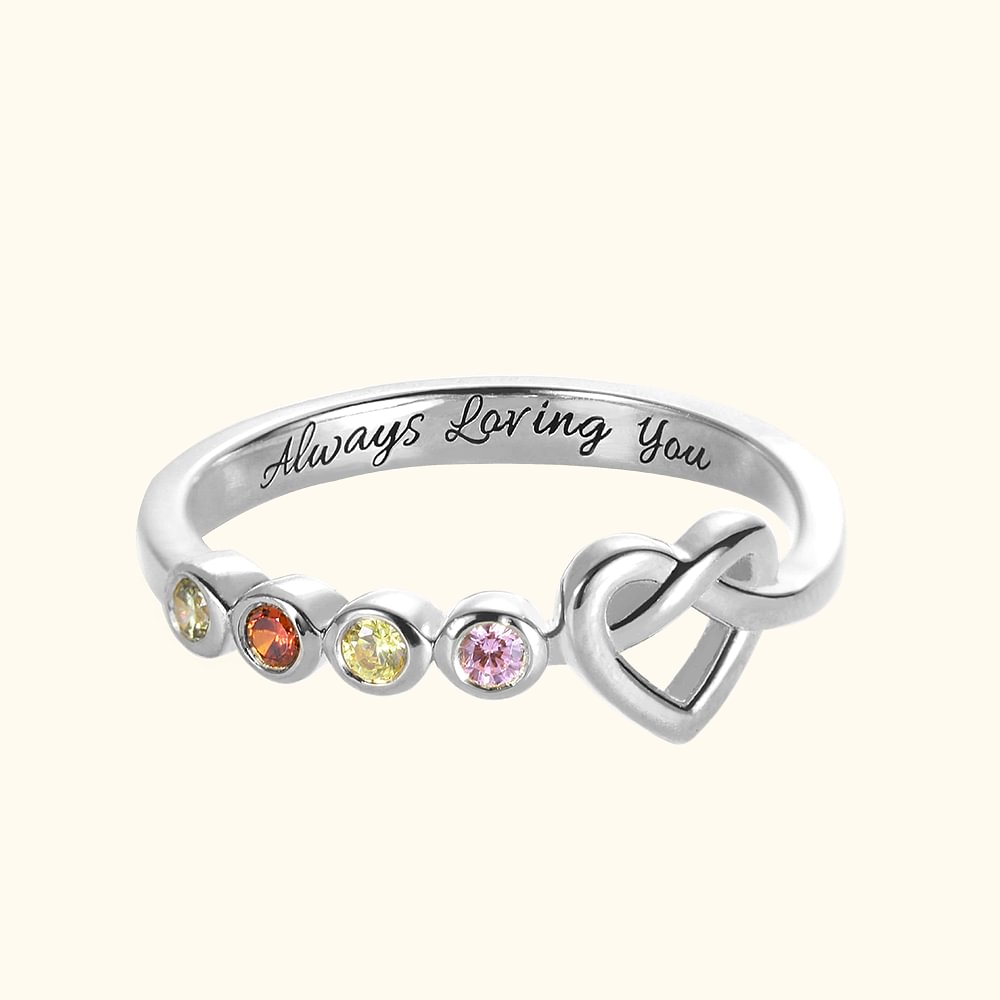 2 - 4 Birthstones Heart Ring for Women in Silver