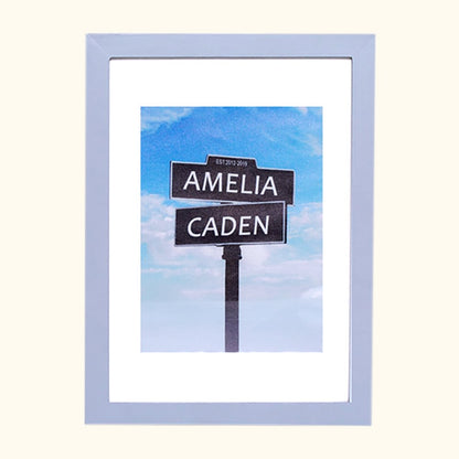 25th Anniversary Silver Frame Street Sign Painting with Double Names & Date