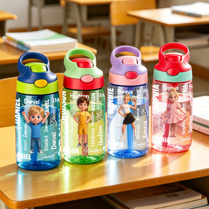 Personalized Cartoon Character BPA-Free Transparent or Insulated Water Bottle with Straw and Name Back to School Gift for Kids