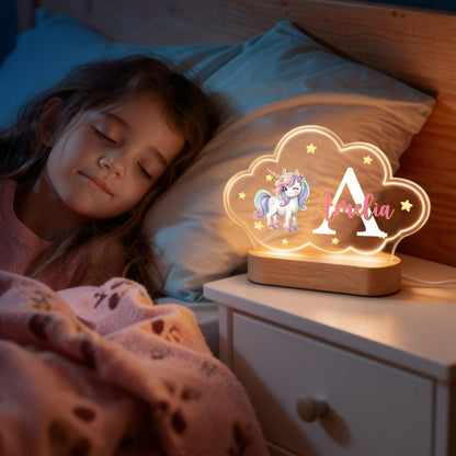 Personalized Cute Animals Star Cloud Style Acrylic LED Night Light with Name and Wooden Base Nursery Decor Birthday Anniversary Gift for Kid Newborn