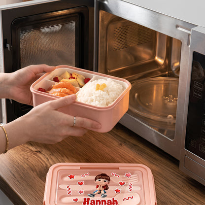 Personalized Star Cartoon Character Microwavable Lunch Box with Name and Cutlery Picnic Outdoor Activity Use Back to School Gift for Students Kids