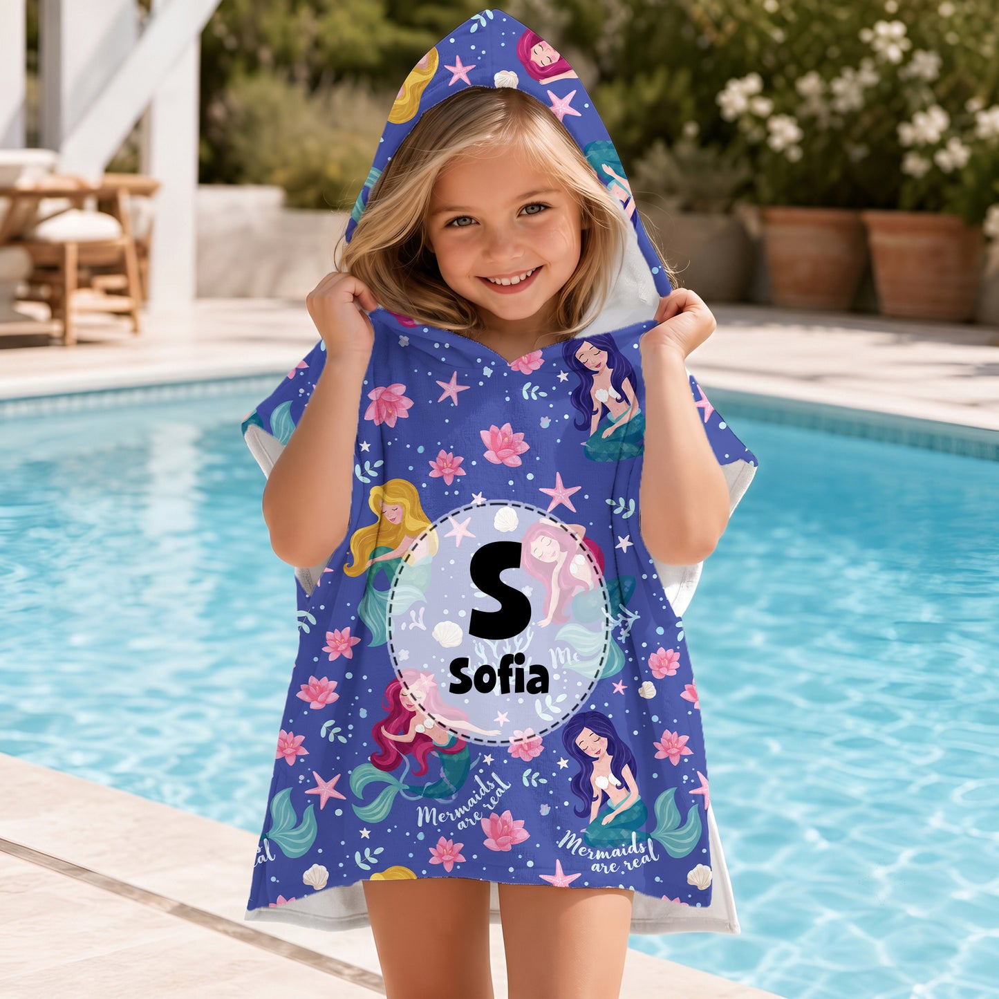 Personalized Mermaid Princess Dinosaur Quick Dry Soft Hooded Beach Towel with Name Beach Swimming Pool Summer Holiday Gift for Kids