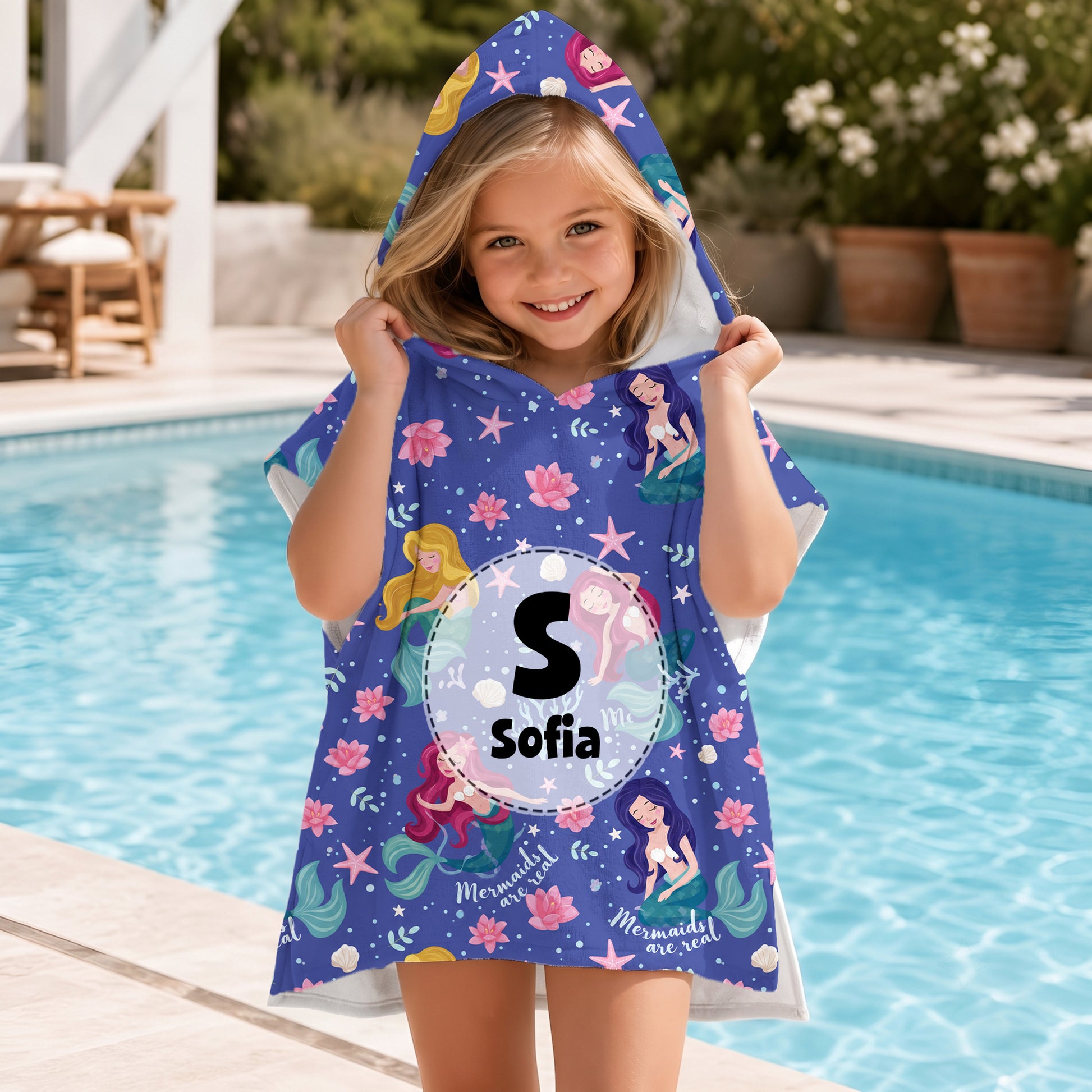 Personalized Mermaid Princess Dinosaur Quick Dry Soft Hooded Beach Towel with Name Beach Swimming Pool Summer Holiday Gift for Kids
