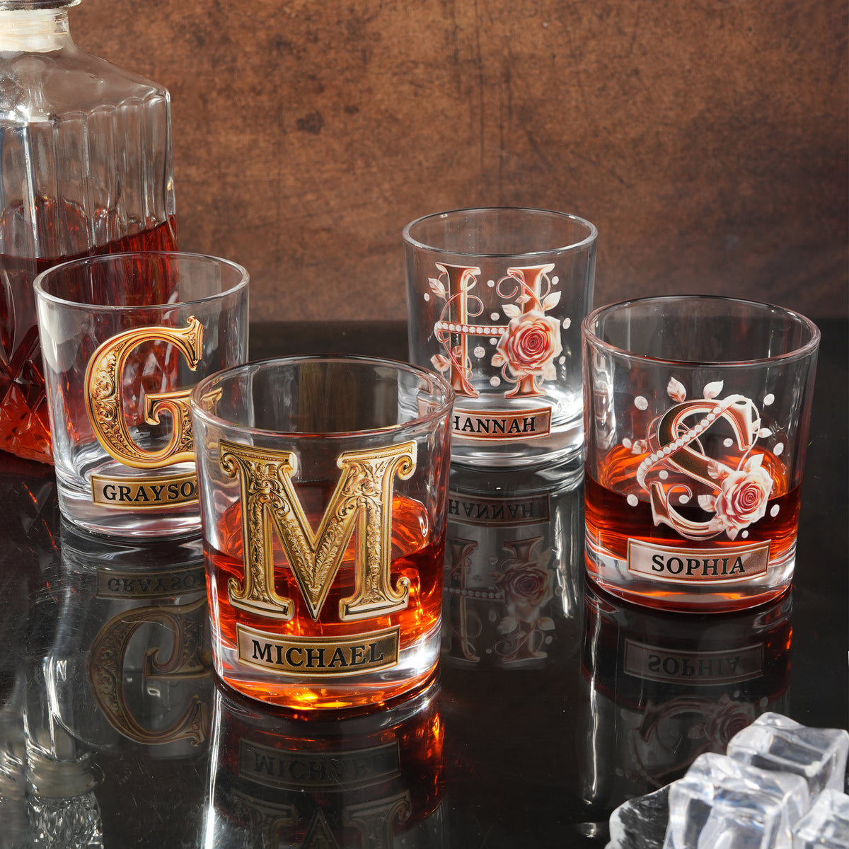 Roses Hold Love, Initials Mark Us - Personalized 10 oz Old Fashioned Rock Whiskey Glass