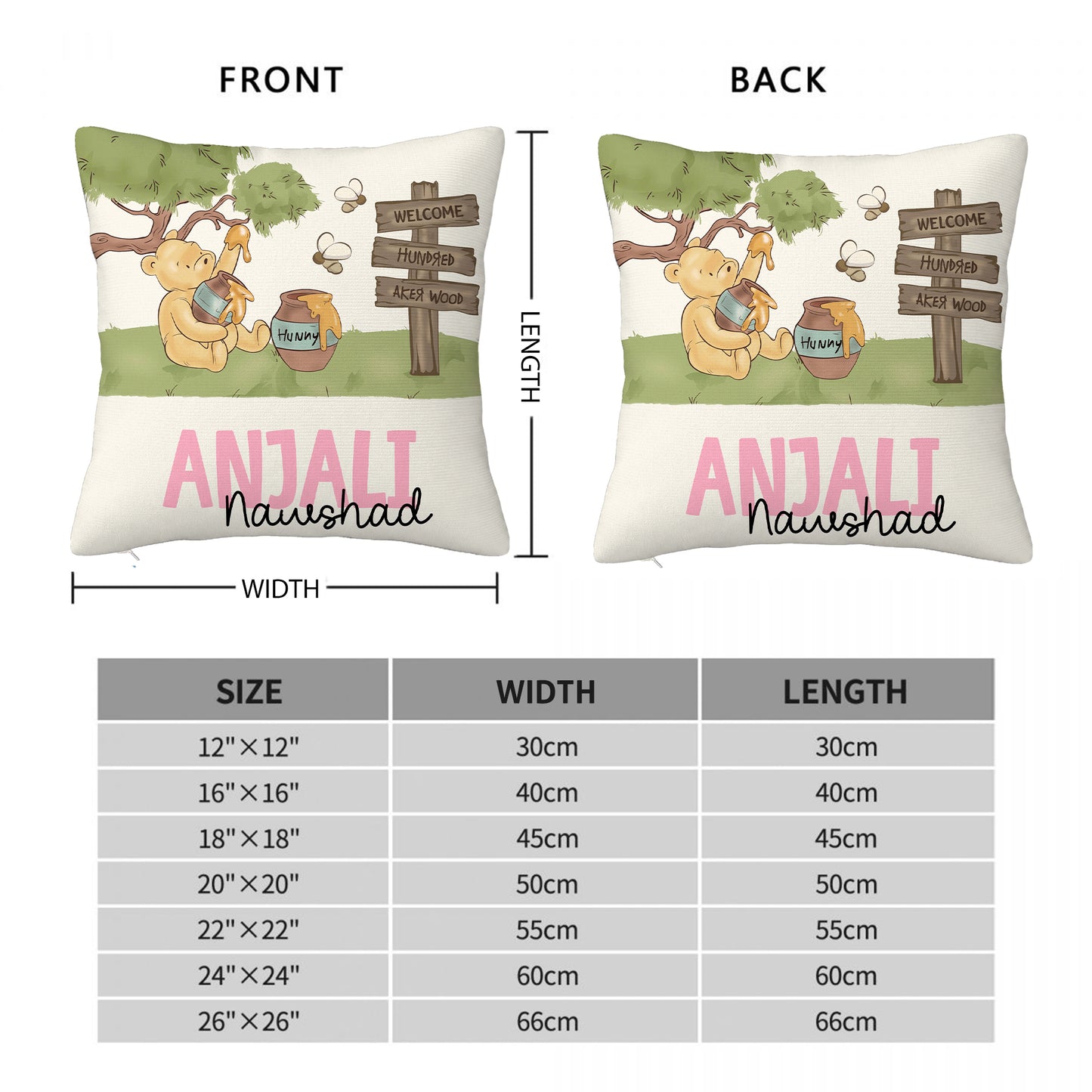 Personalized Classic Winnie the Pooh Soft Throw Pillow Cover with Name and Surname Home Decor Birthday Gift for Boys Girls