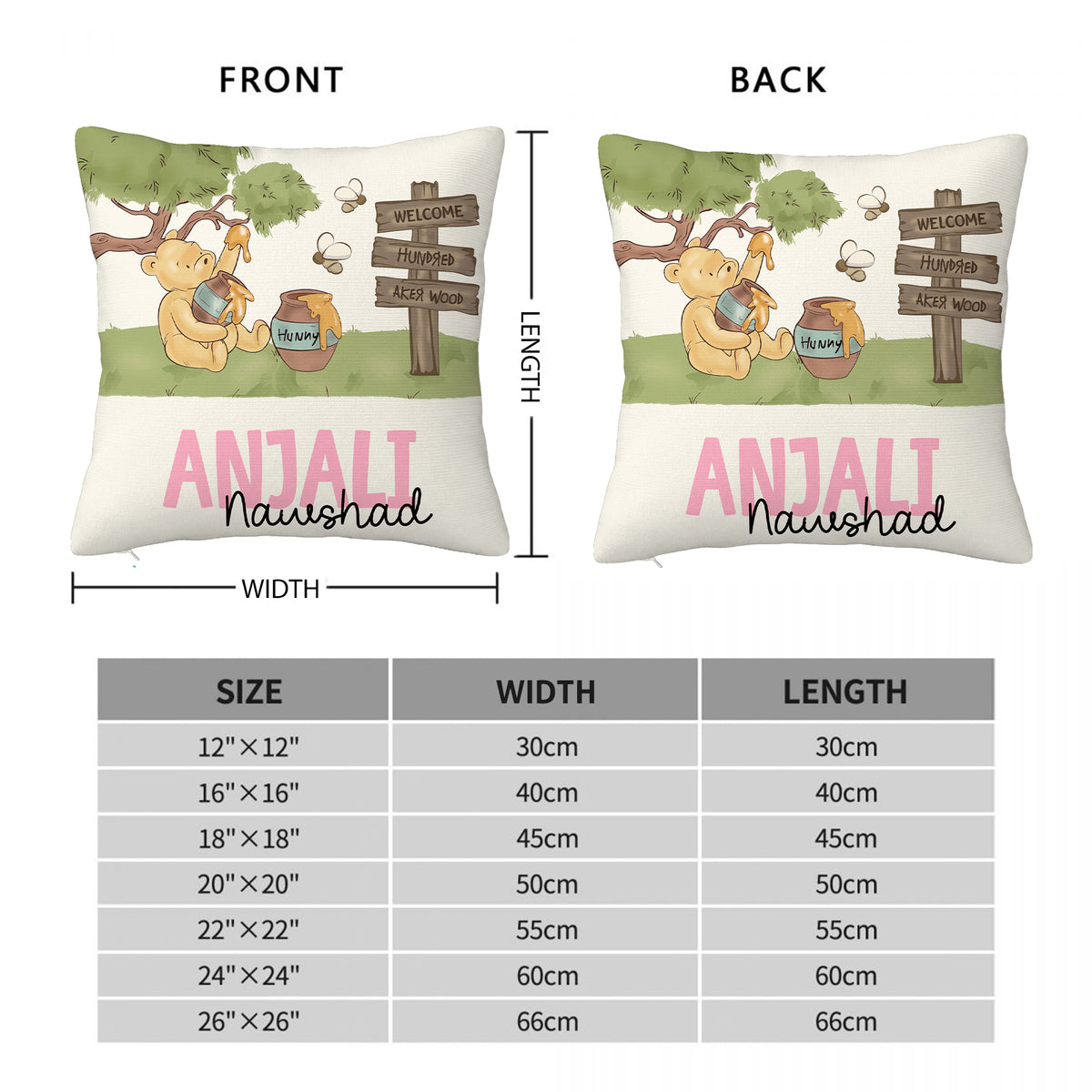 Personalized Classic Winnie the Pooh Soft Throw Pillow Cover with Name and Surname Home Decor Birthday Gift for Boys Girls