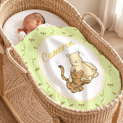 Personalized Classic Winnie the Pooh Cozy Throw Blanket with Name Nursery Decor Birthday Baby Shower Gift for Kid Baby Newborn