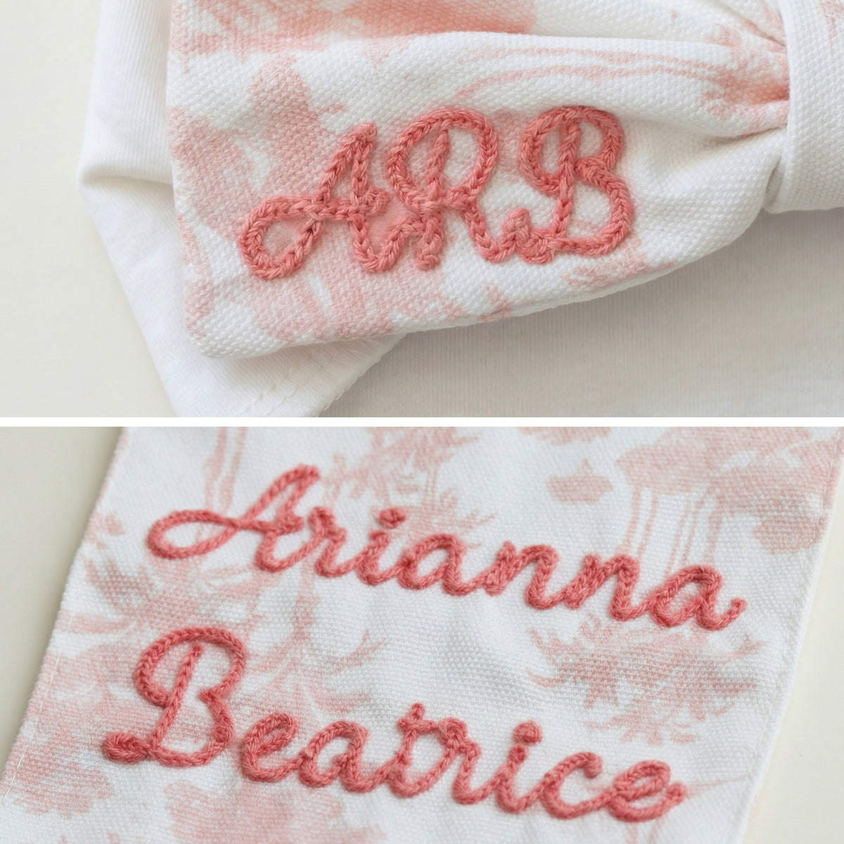 Personalized Embroidered Name Pink Coconut Trees Bow Headband Sash Set Maternity Photography Prop Baby Shower Gift for Newborn Mom