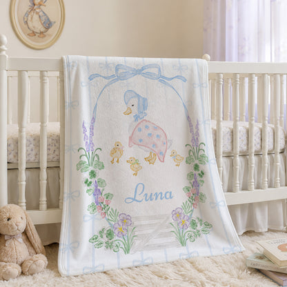 Personalized Cartoon Mother Duck Soft Throw Blanket with Name Nursery Bedding Decor Birthday Anniversary Gift for Newborns Kids