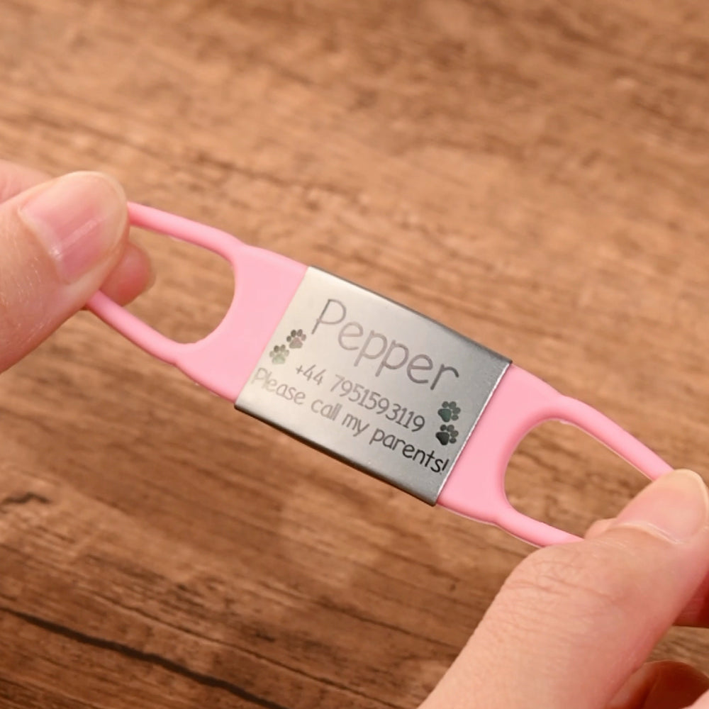 Personalized Silicone No-Slip Silent Slide on Pet Collar ID Tag with Engraved Name Phone Number Text Pet Supplies Birthday Gift for Pet Lovers Owners