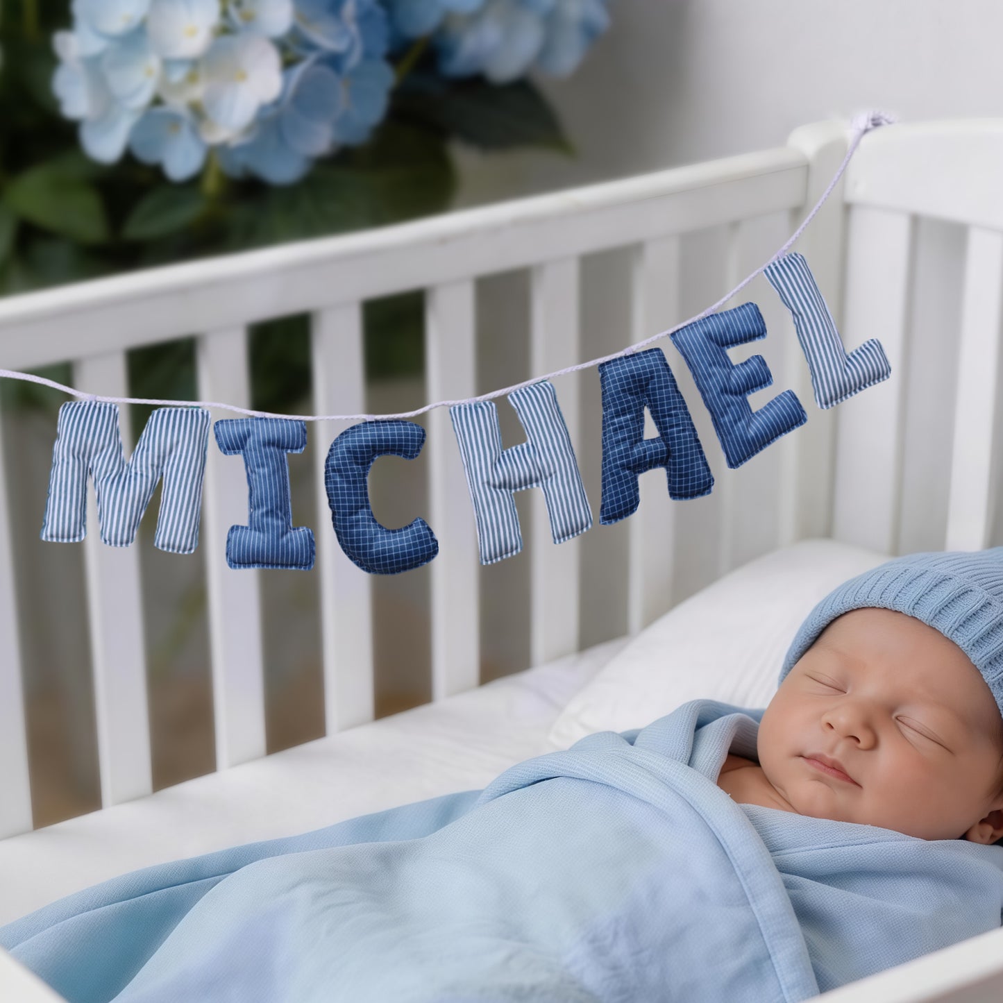 Personalized Floral Striped Letter Cozy Banner Decoration with Name Nursery Decor Baby Shower Baby Announcement Gift for Baby New Parent